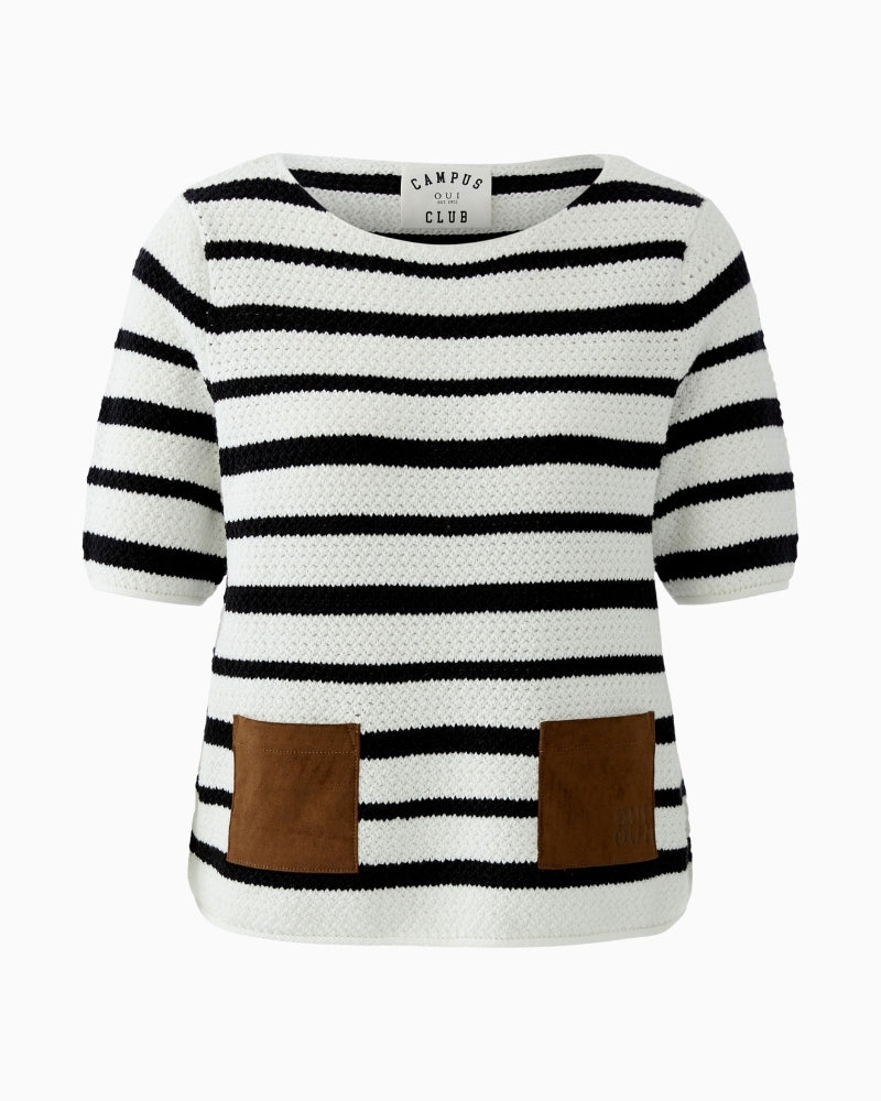 Oui stripe pullover white and black front on white background – Áines Boutique