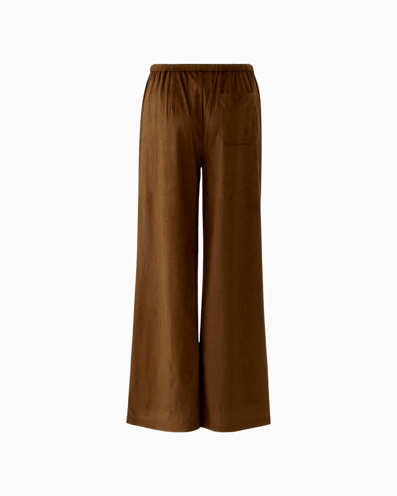 Oui suede-look slip pants Fondue Fudge on white background back view – Áines Boutique