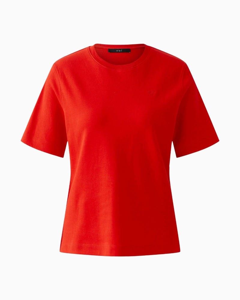Red cotton T-shirt by Oui with heart logo embroidery on front