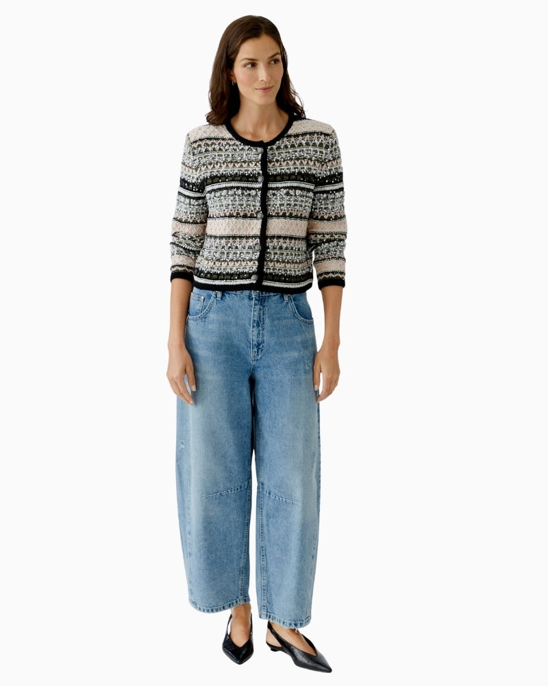 Oui soft structured jacket styled with jeans and neutral top