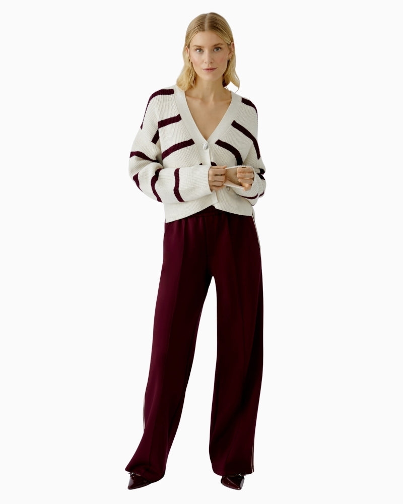 Oui white and red striped cardigan with boxy cropped cut