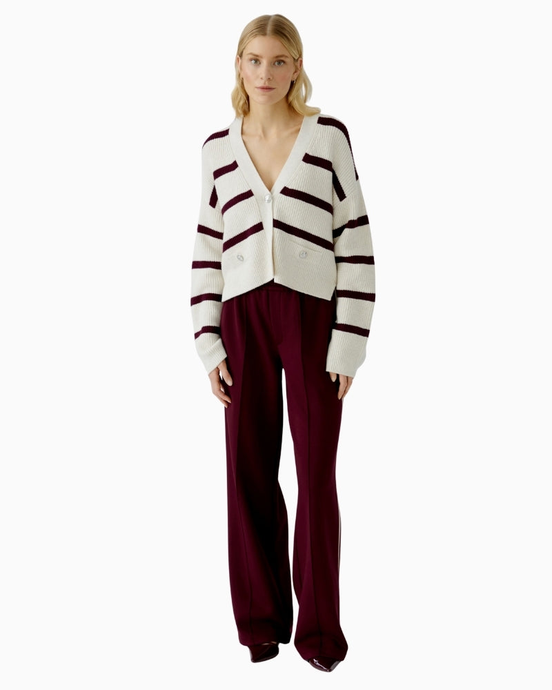 Oui white and red striped cardigan with boxy cropped cut