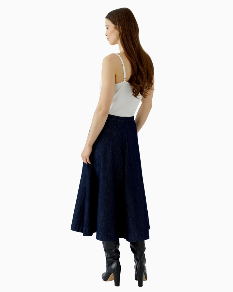 Oui A-Line Denim Skirt in denim back view