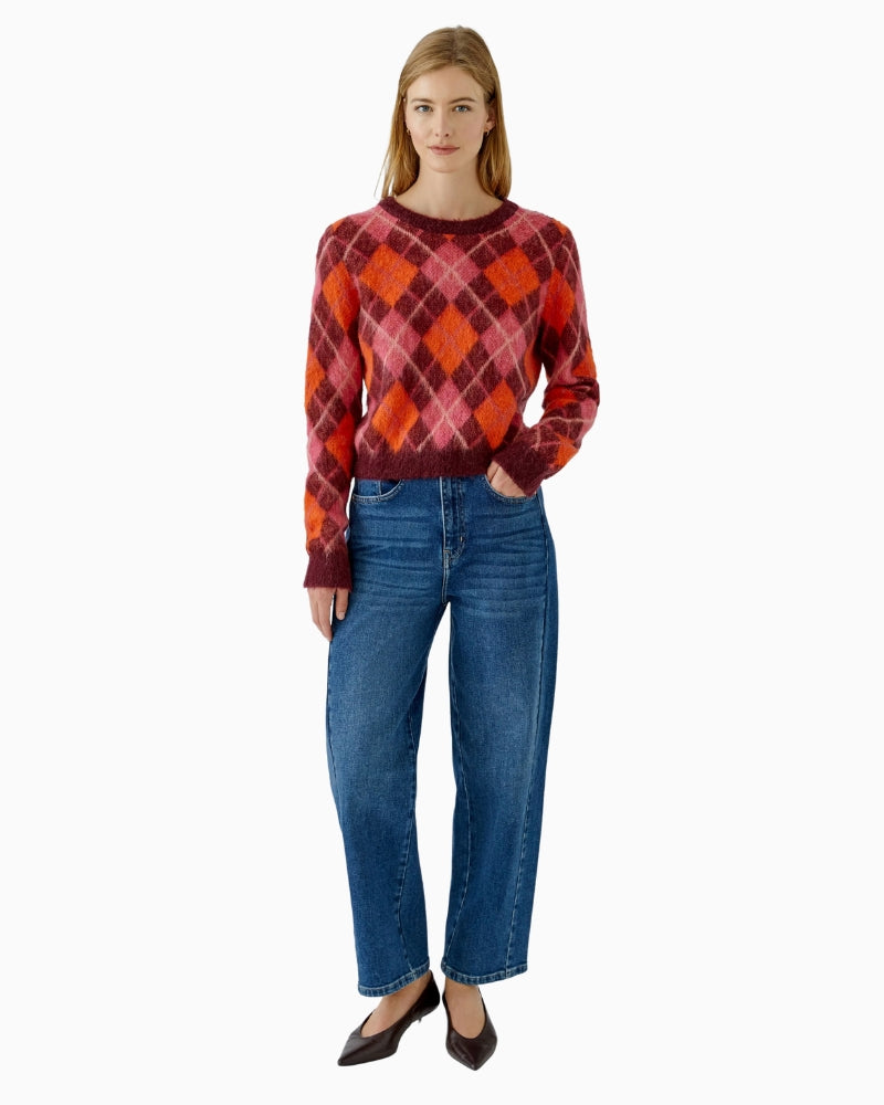 Oui Argyle Jumper in pink and orange styled view