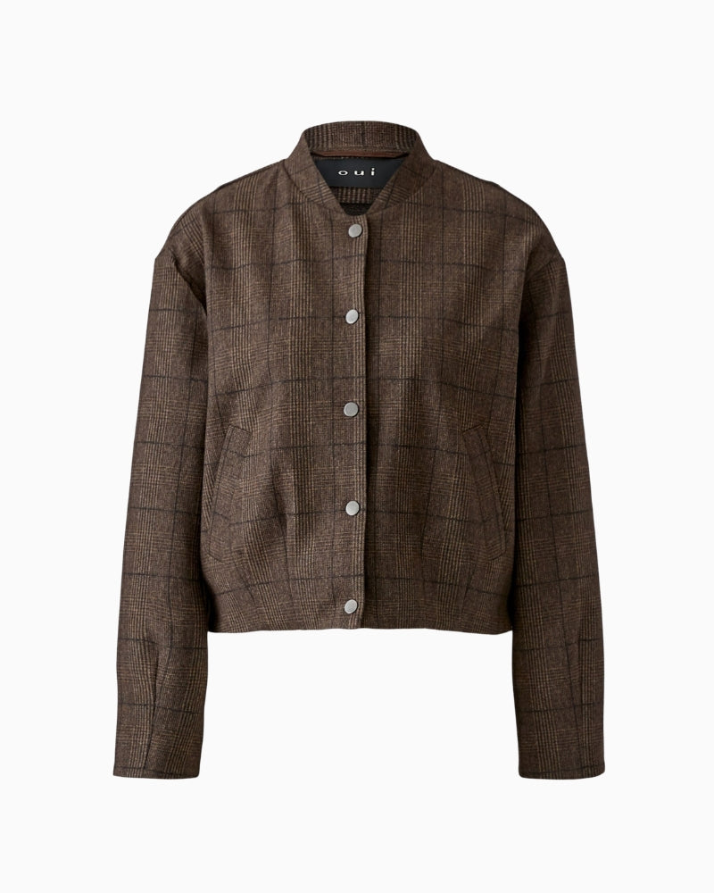Oui Blouson Jacket in brown fabric detail