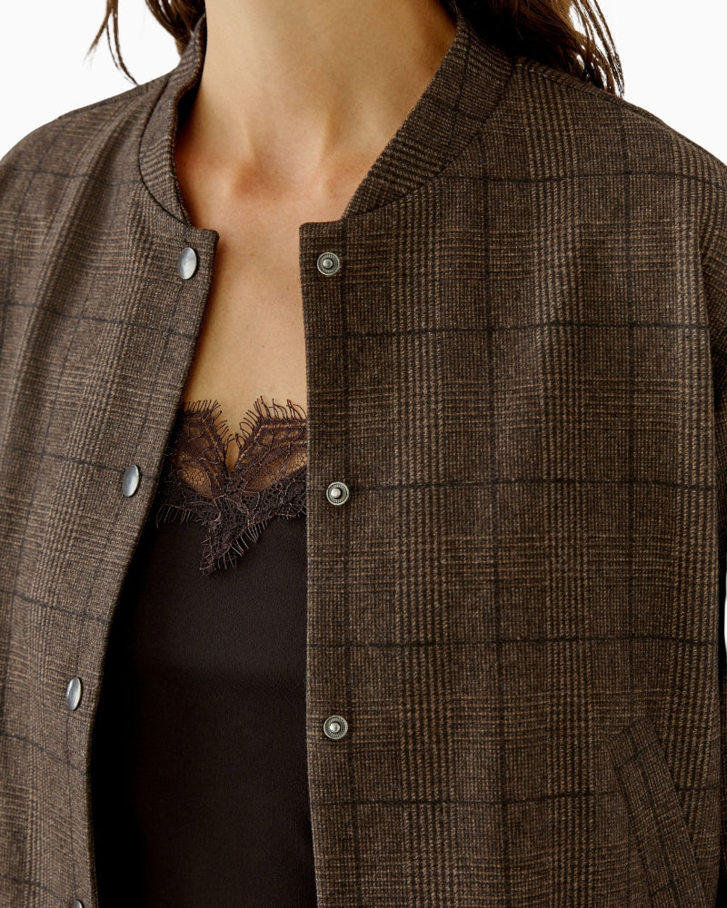 Oui Blouson Jacket in dark brown snap detail