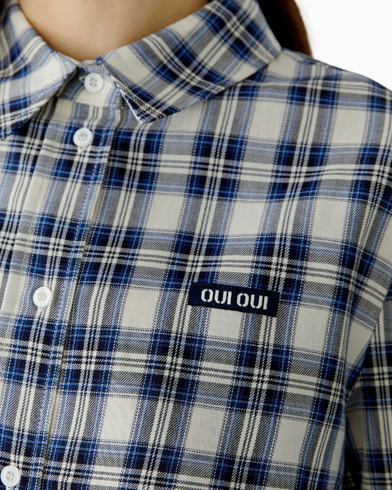 Oui Check Shirt in blue and cream check detail