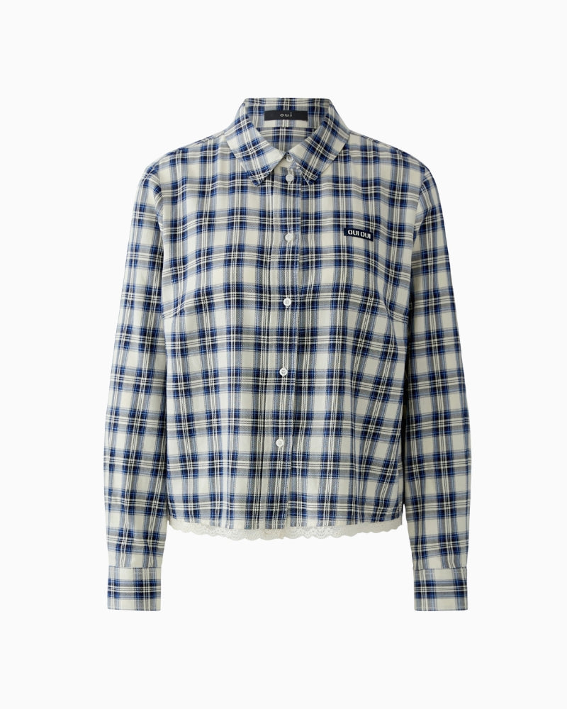 Oui Check Shirt in blue and cream product image