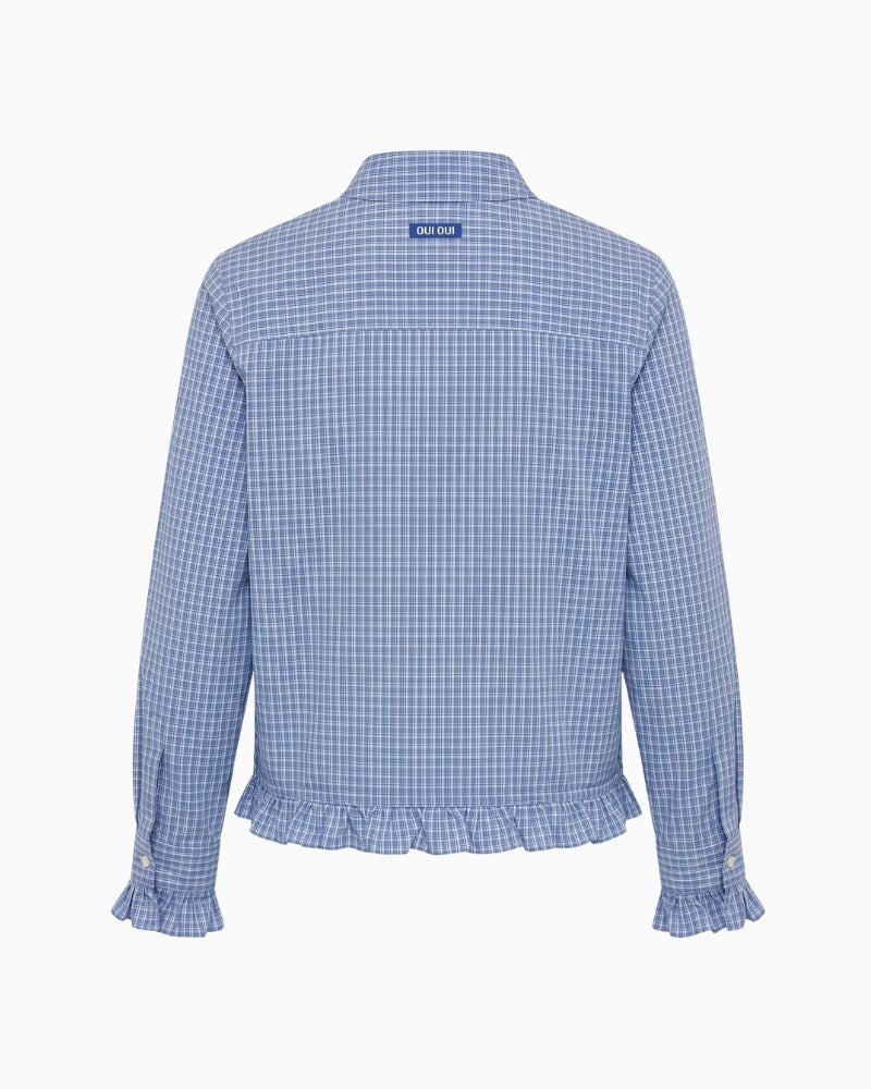 Oui Check Shirt in blue and white back view