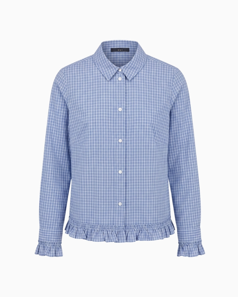 Oui Check Shirt in blue and white front view