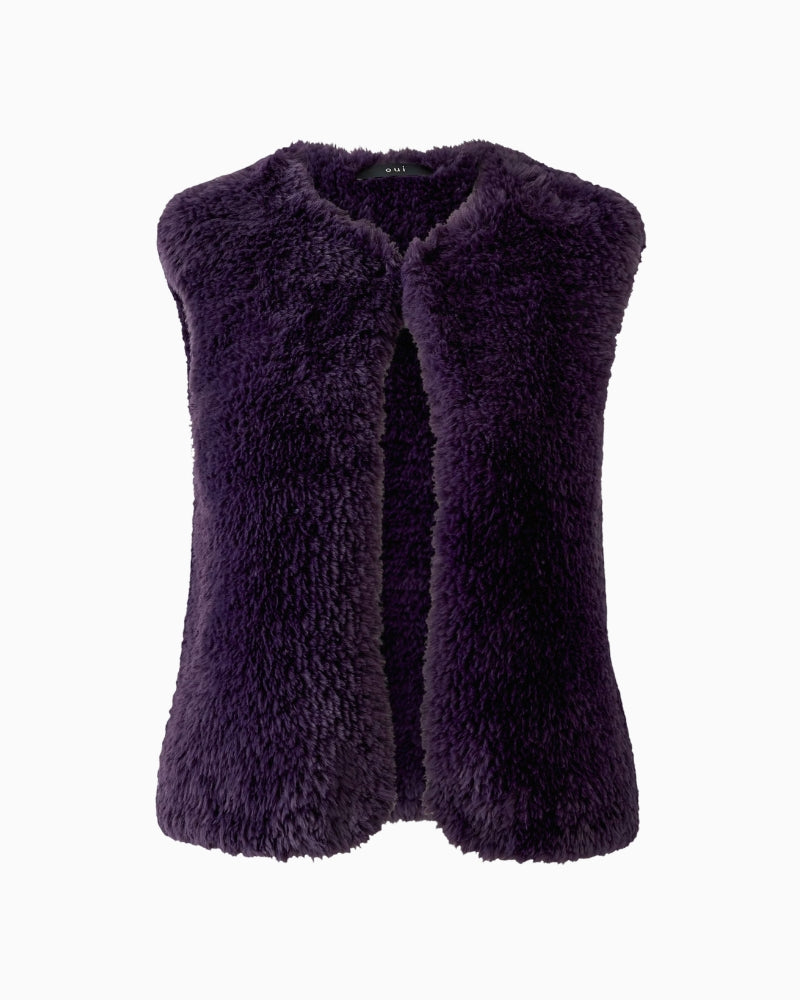 Oui Faux Fur Gilet in Violet faux fur fabric detail