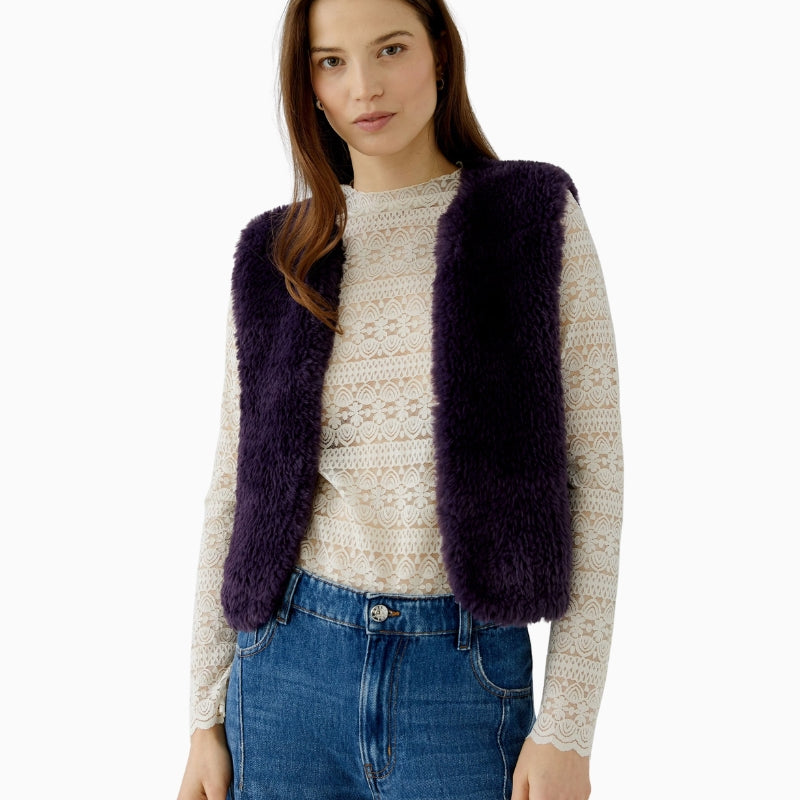 Oui Faux Fur Gilet in Violet front view