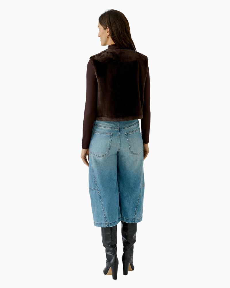 Oui Faux Fur Gilet in brown back view