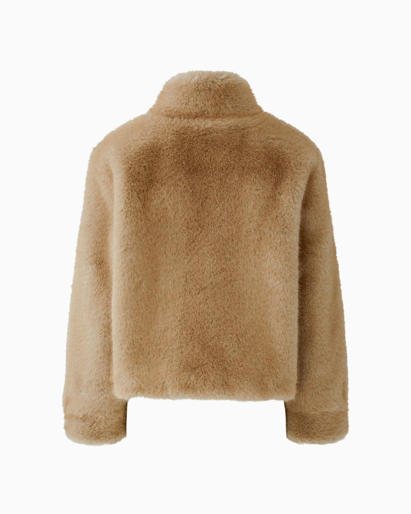 Oui Faux Fur Jacket in Beige back view