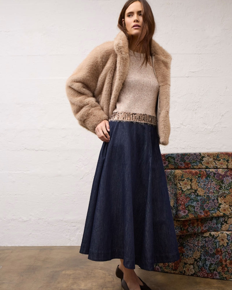 Oui Faux Fur Jacket in Beige styled