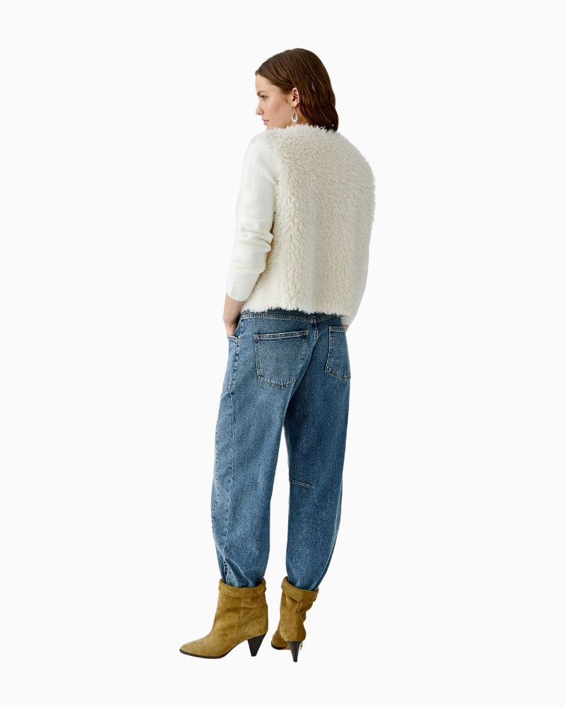 Back view of cosy faux fur waistcoat for winter layering