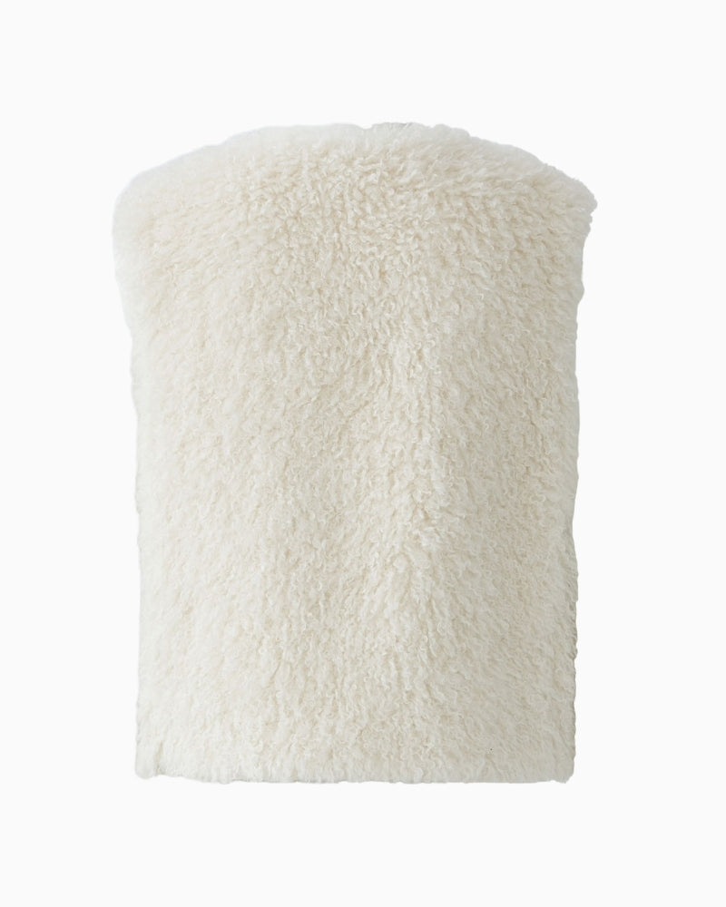 Oui sleeveless faux fur jacket in warm neutral colour