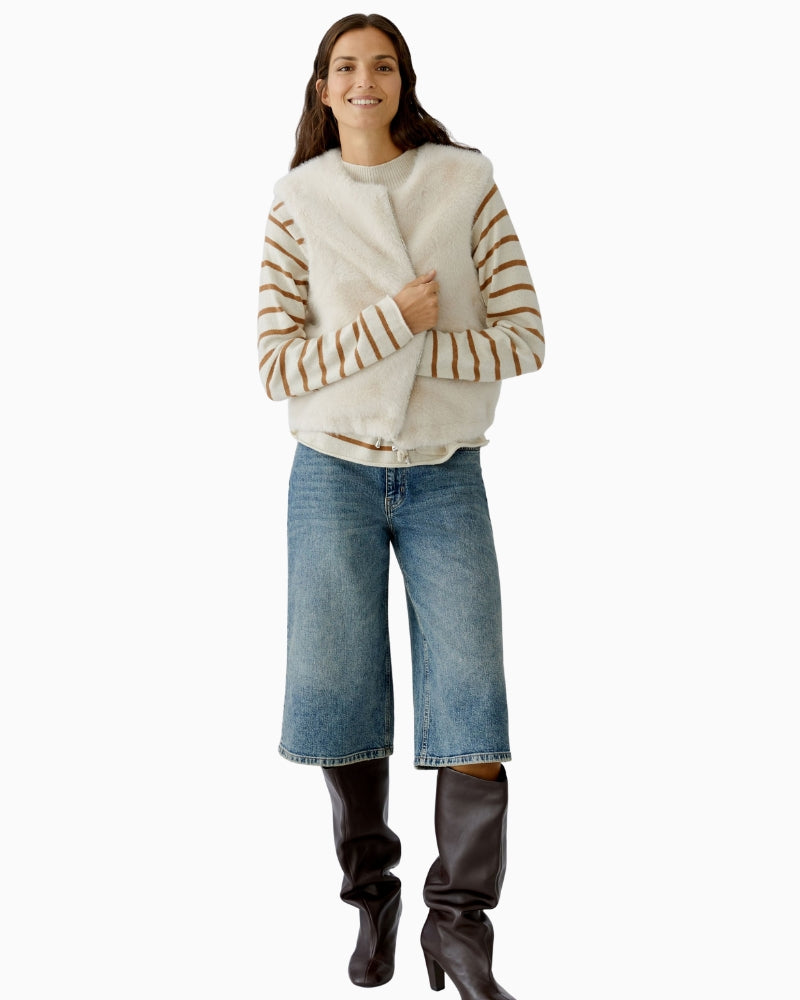Oui faux fur layering vest in off white paired with casual outfit