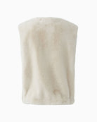 Flat lay back view of white faux fur waistcoat