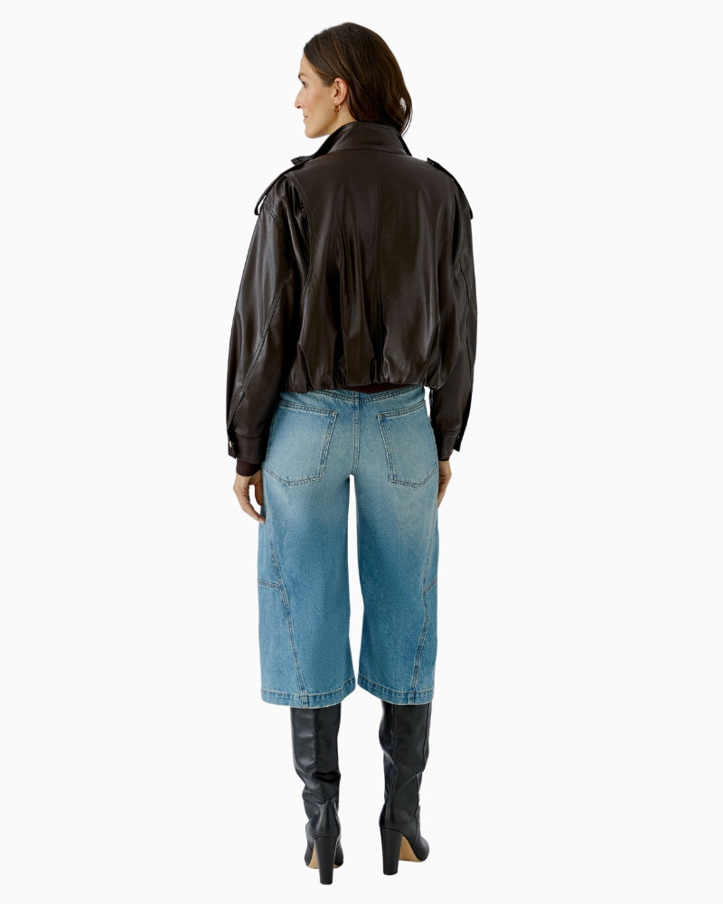 Oui Faux Leather Jacket in dark brown back view