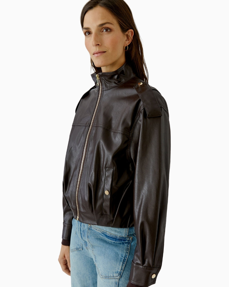 Oui Faux Leather Jacket in dark brown side view
