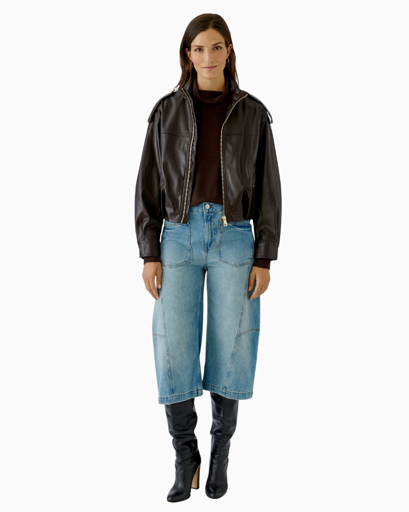 Oui Faux Leather Jacket in dark brown styled view