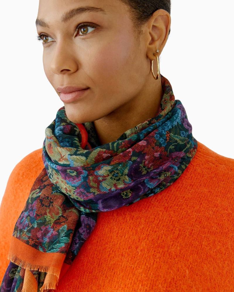 Oui Floral Gobelin Scarf in Multicolour floral print detail