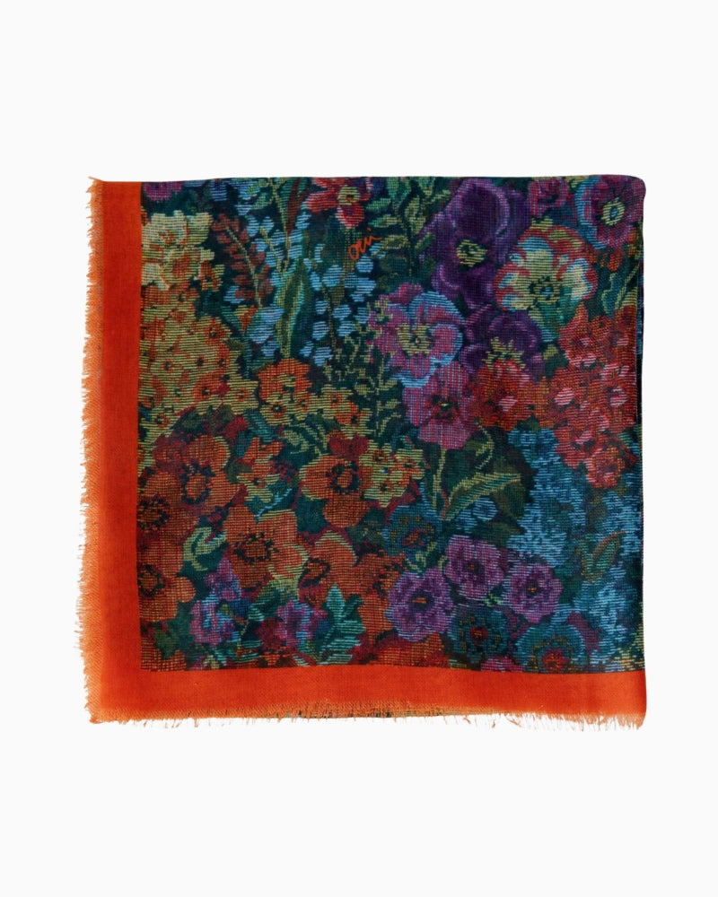 Oui Floral Gobelin Scarf in Multicolour folded view