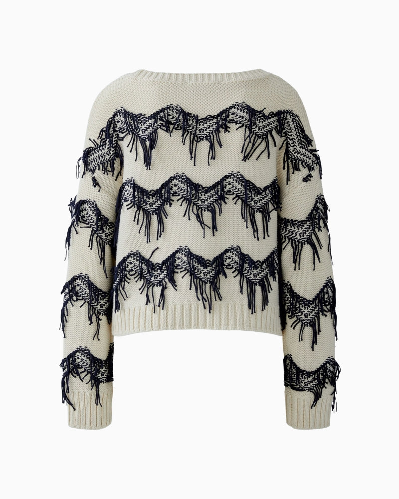 Back view of textured knit showing allover zigzag pattern