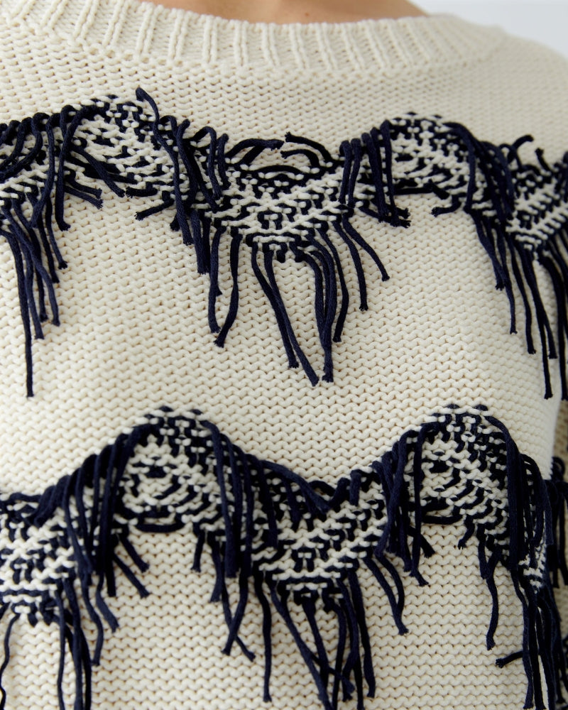 Ribbed cuff and neckline detail of Oui cotton knit