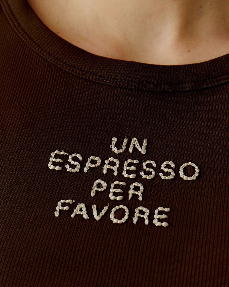 Oui Graphic Tank Top in Demitasse front graphic detail