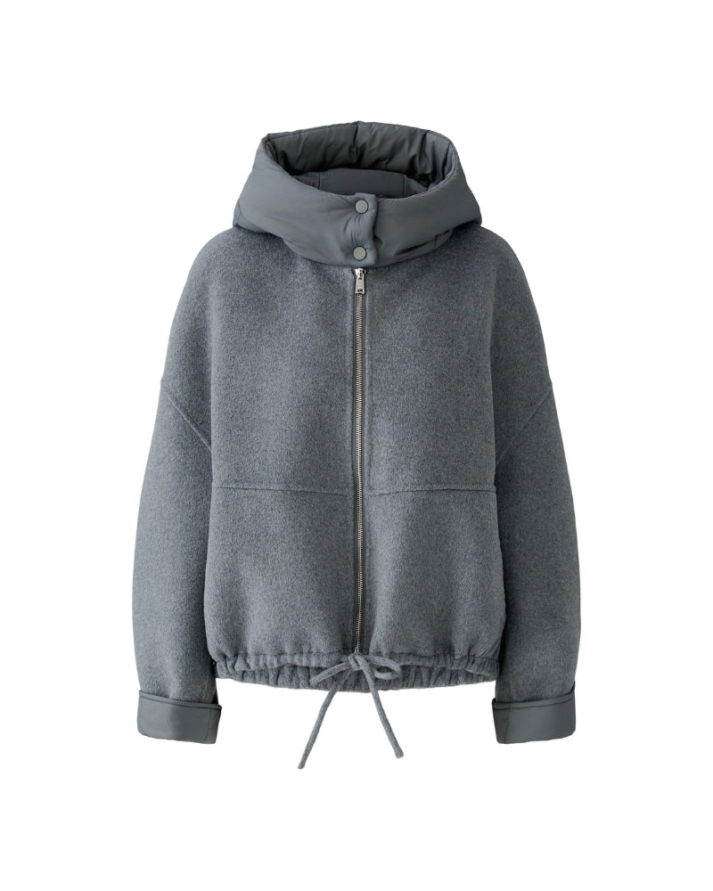 Oui Hooded Jacket in Grey fabric detail