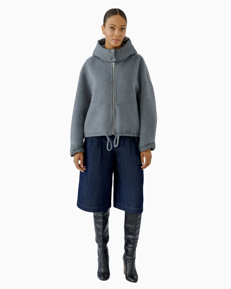 Oui Hooded Jacket in Grey hood detail