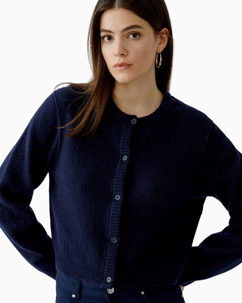 Oui Ilaya Cardigan in Dark Blue button detail