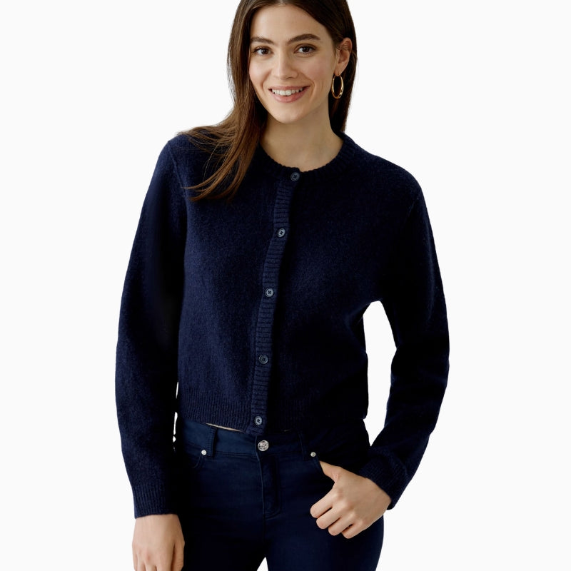 Oui Ilaya Cardigan in Dark Blue front view