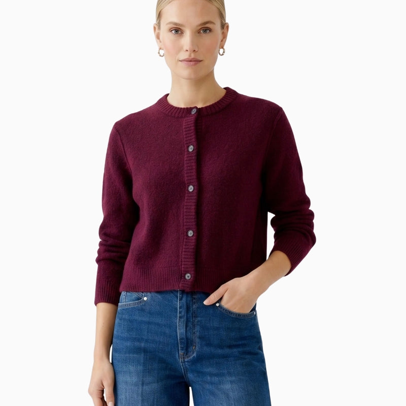 Oui Ilaya Cardigan in berry front view