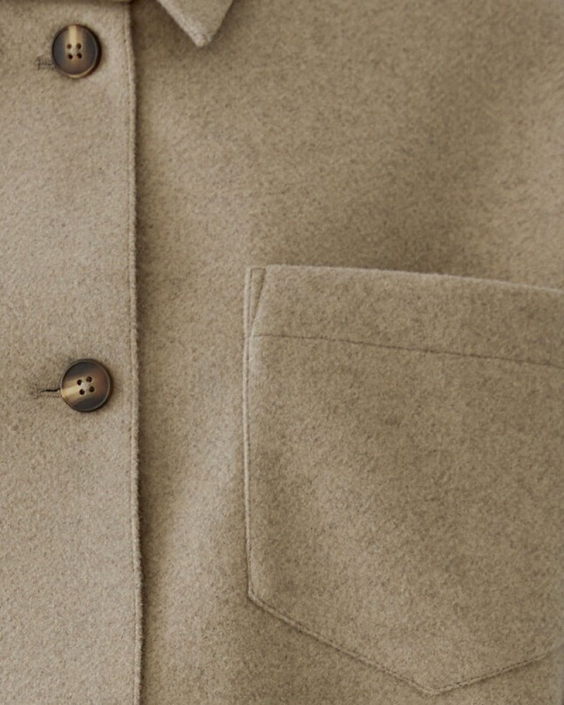 Oui Jacket in Taupe button and pocket detail