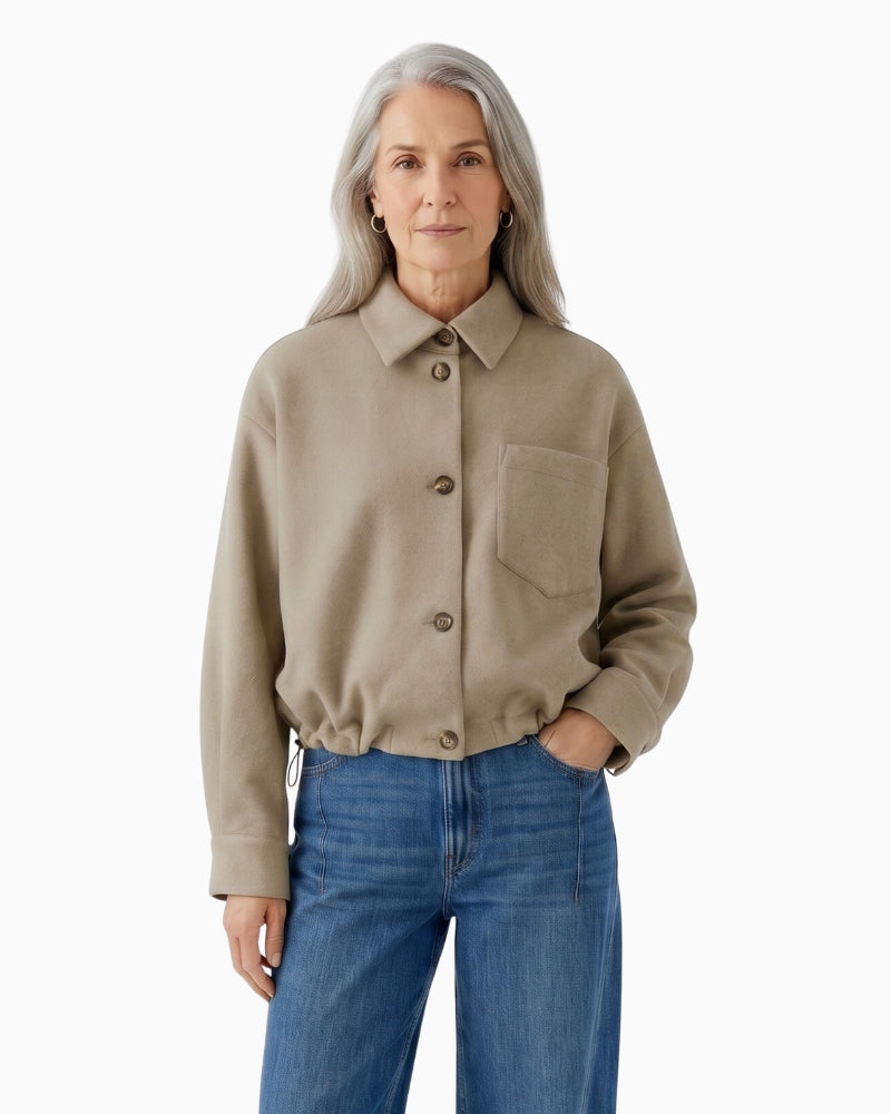 Oui Jacket in Taupe front view