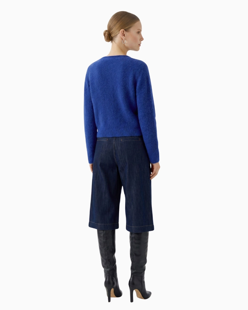 Oui Knit Cardigan in Blue back view