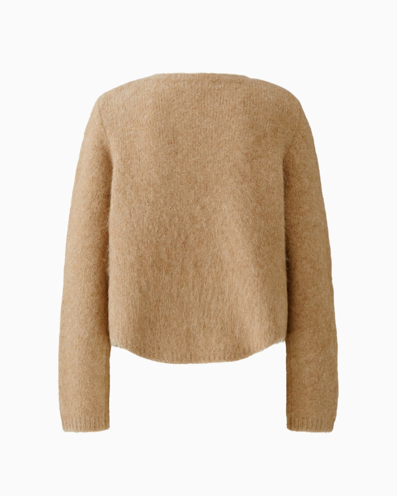 Back view of Casual cropped alpaca blend cardigan in beige by Oui