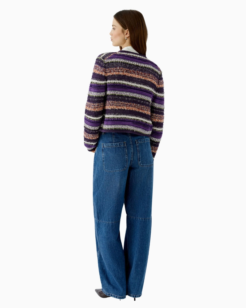 Oui Knit Jacket Cardigan in Violet back view