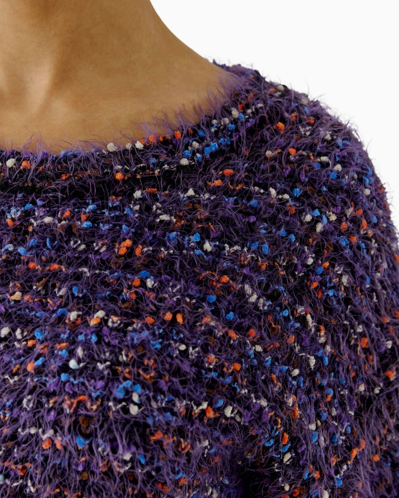 Oui Knit Sweater in Black/Violet neckline detail