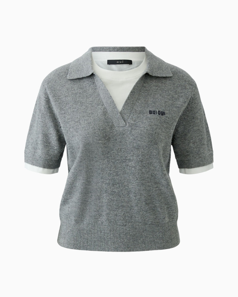 Oui Knit Sweater in Grey front view