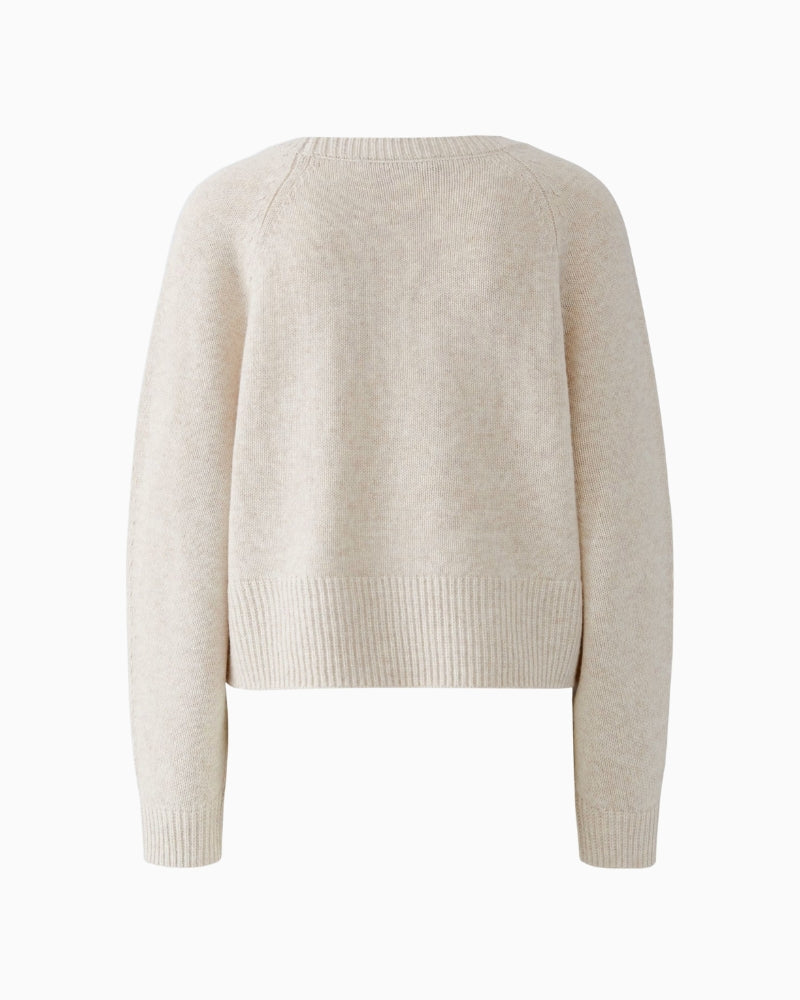 Oui Knit Sweater in Light Beige back raglan sleeve detail