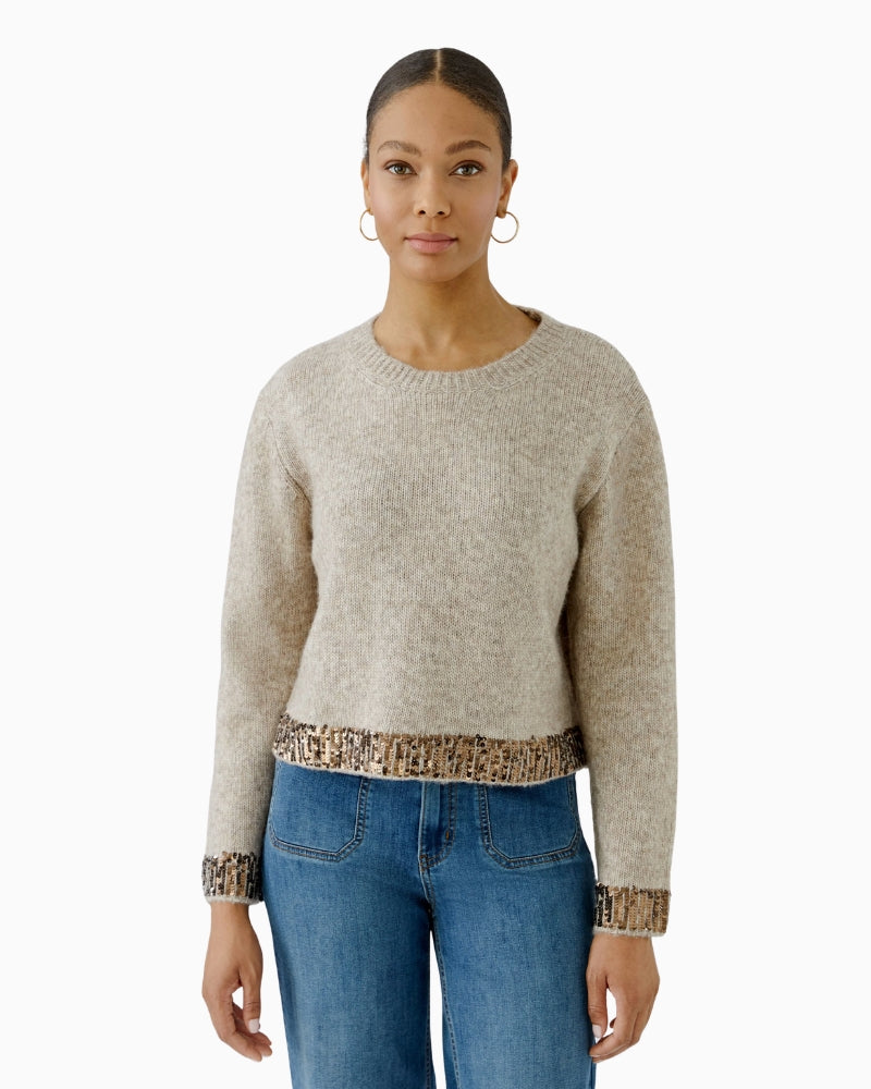 Oui Knit Sweater in Light Beige front view