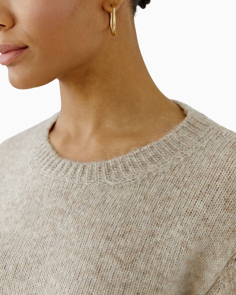 Oui Knit Sweater in Light Beige neckline detail