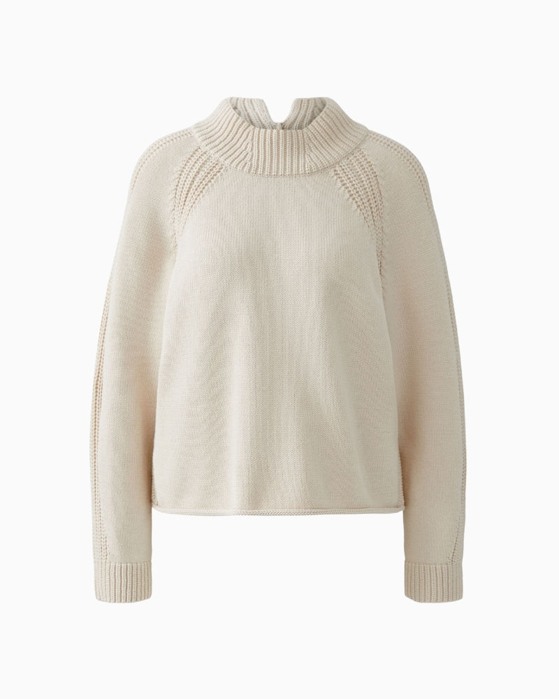 Oui beige jumper in soft cotton-acrylic blend with ribbed cuffs