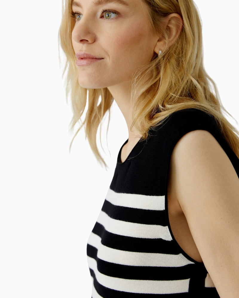 Oui Knitted Midi Dress in Black Stripe knit texture detail