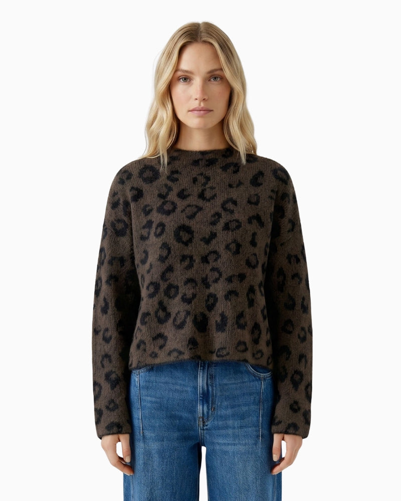 Oui Knitted Sweater in Dark Brown front view