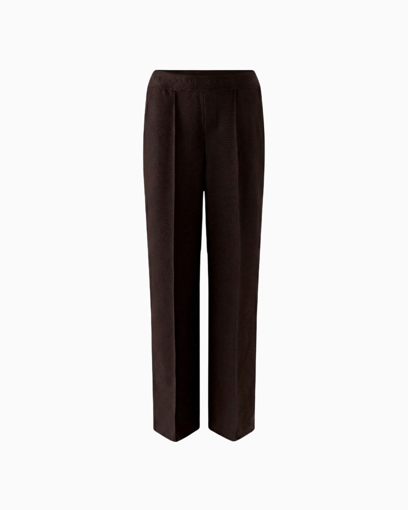 Oui Lacy Trousers in Chocolate Torte brown fabric detail